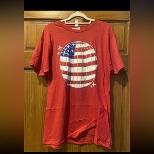 New! Sz L Red Disco Shirt with American Flag Design